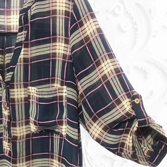 Papermoon Semi-Sheer Soft Oversized Pink Green Plaid - Picture 2 of 6